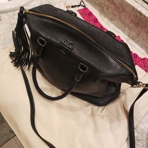 Tory Burch Taylor black leather purse w/ braided handles and shoulder strap